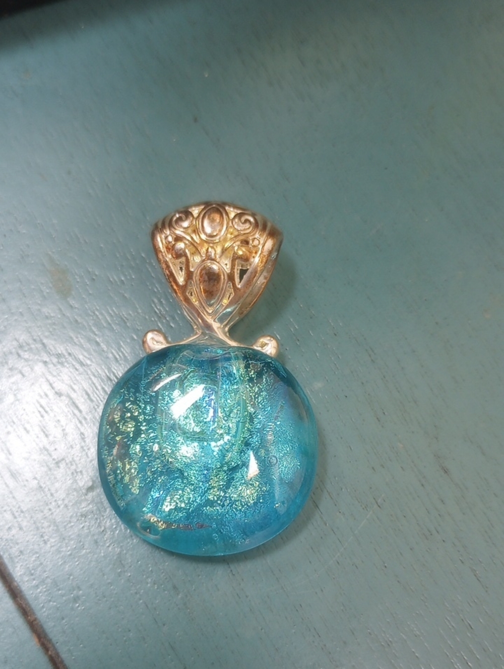 Gold And Silver Bail Blue Glass Pendant Necklace – Elegant Women’s Jewelry